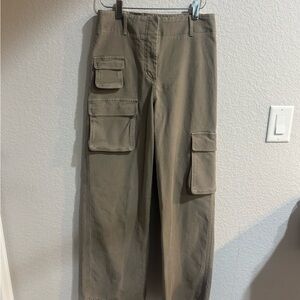 Wilfred Free Aritzia Olive Cargo Wide-Leg Trousers with Flap Pockets